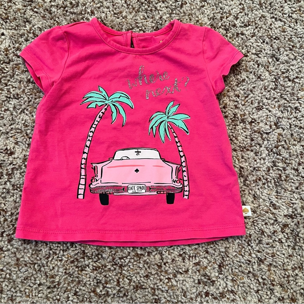 kate spade Hot Pink Girls Tee with Palm Tree & Car Graphic